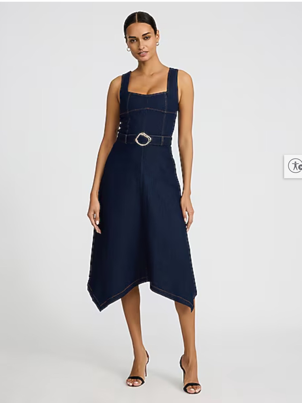 NWT Express Denim Sweetheart Belted Asymmetrical Hem Midi Dress- Size Small